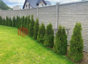 galeria Betonowe ogrodzenie zapewniające wzór kamienia po dwóch stronach ogrodzenia.